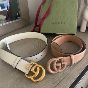 LEATHER BELT WITH DOUBLE G BUCKLE